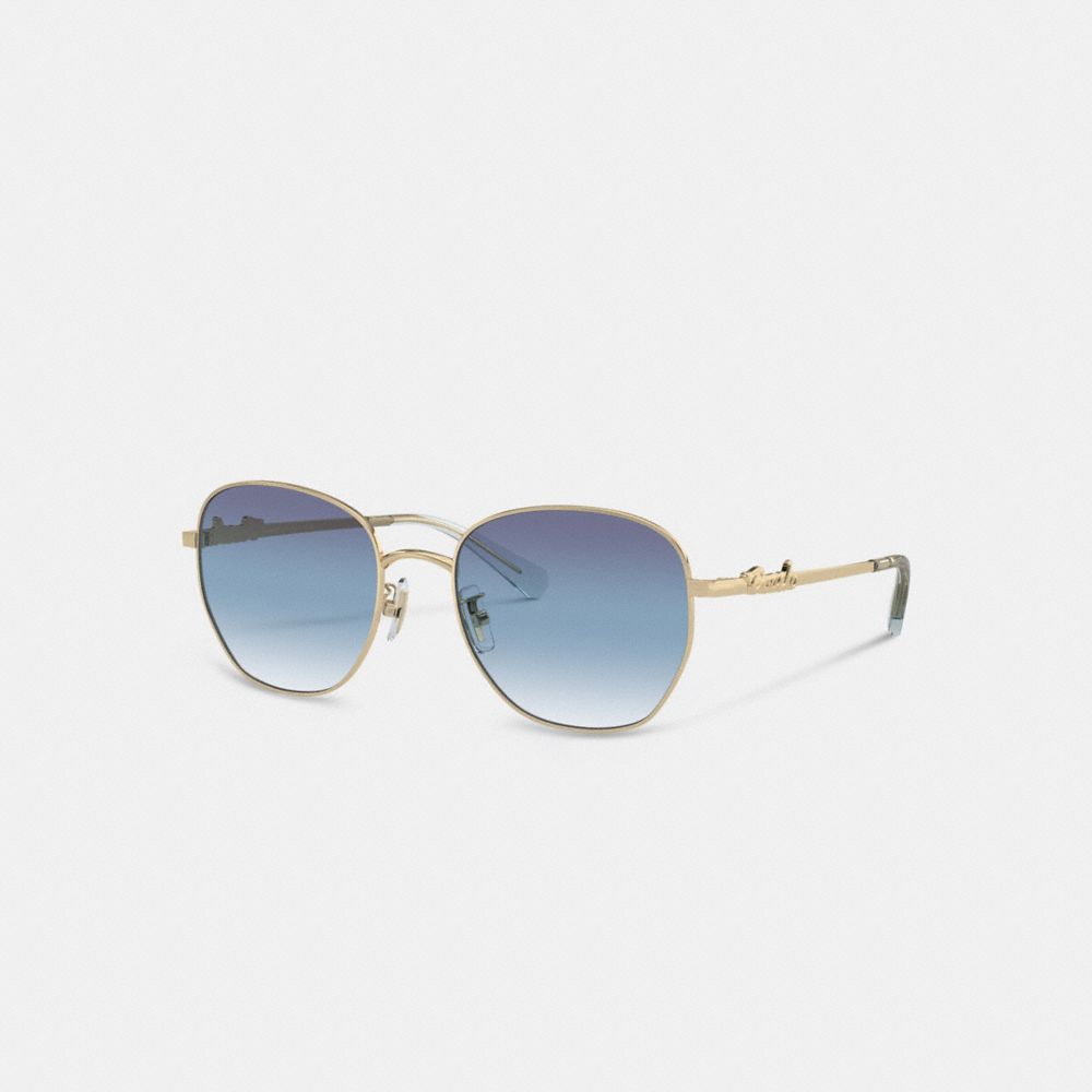 COACH®,COACH SCRIPT ROUND SUNGLASSES,Gold/Blue,Front View