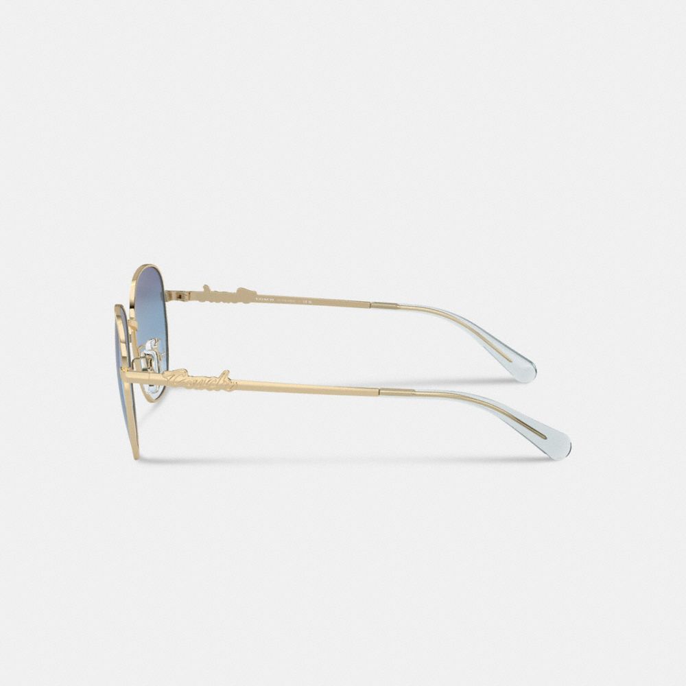 COACH®,LUNETTES DE SOLEIL RONDES SCRIPT COACH,Or/Bleu,Alternate View