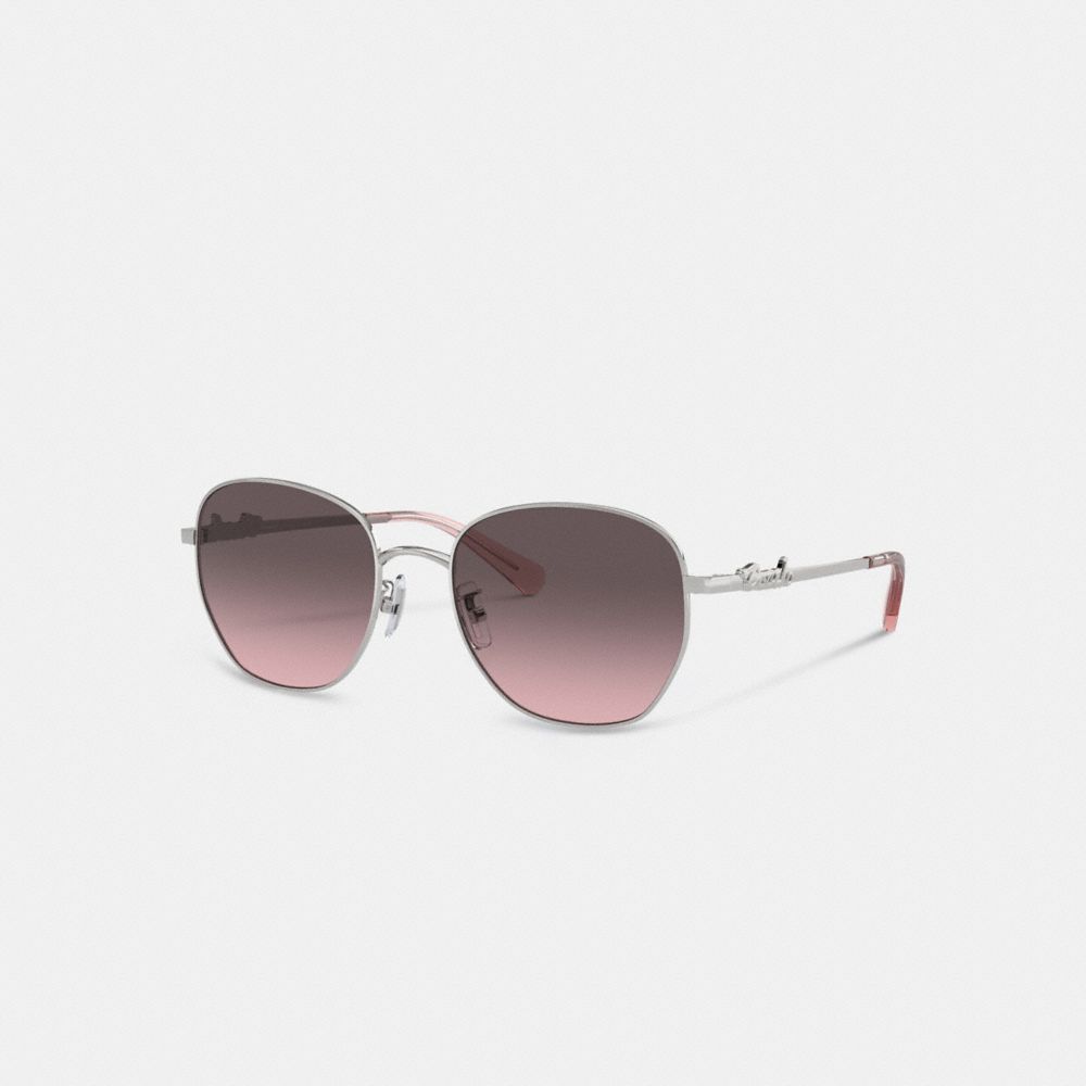 COACH®,LUNETTES DE SOLEIL RONDES SCRIPT COACH,Métal,Argenté/Rose,Front View