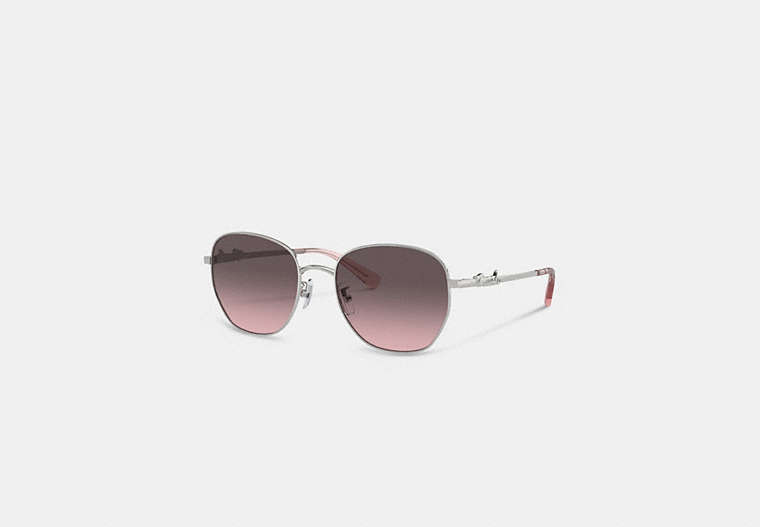 COACH®,COACH SCRIPT ROUND SUNGLASSES,Metal,Silver/Pink,Front View