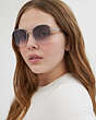COACH®,COACH SCRIPT ROUND SUNGLASSES,Metal,Silver/Pink,Angle View