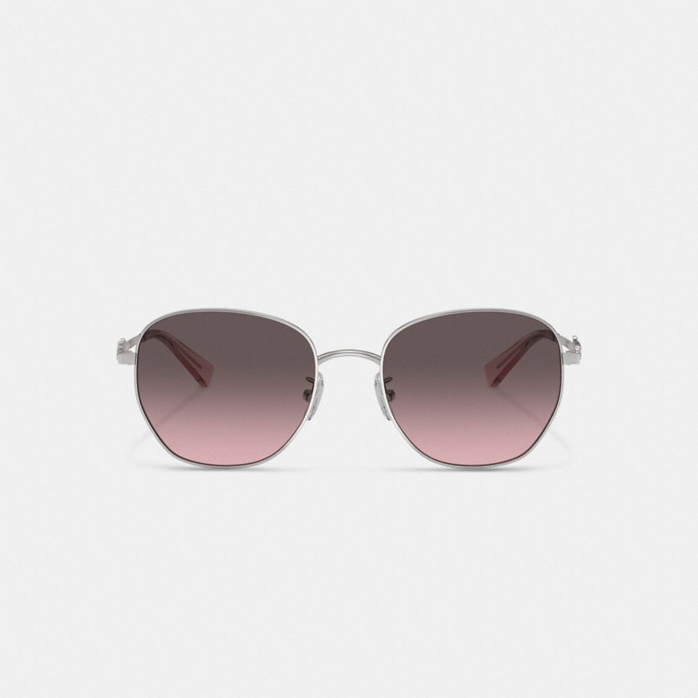 COACH®,COACH SCRIPT ROUND SUNGLASSES,Silver/Pink,Inside View,Top View