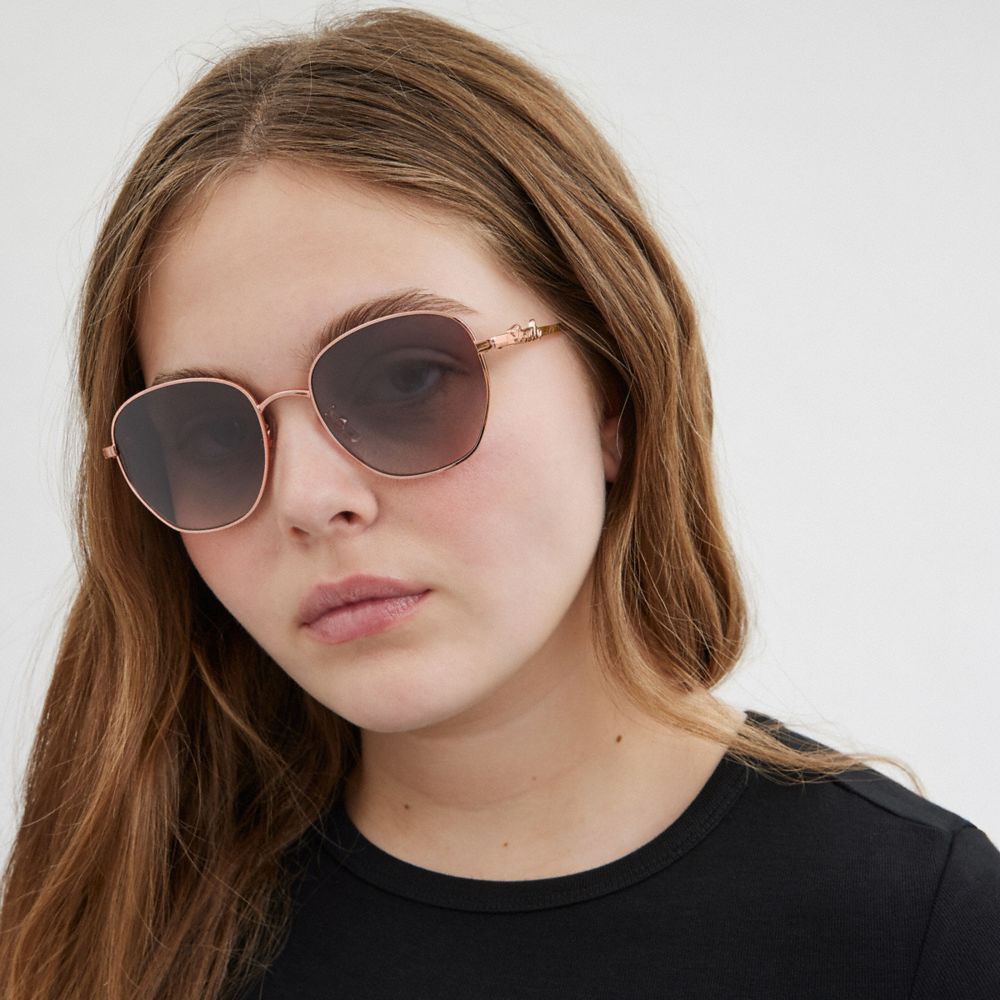 COACH®,COACH SCRIPT ROUND SUNGLASSES,Rose Gold/Black,Angle View