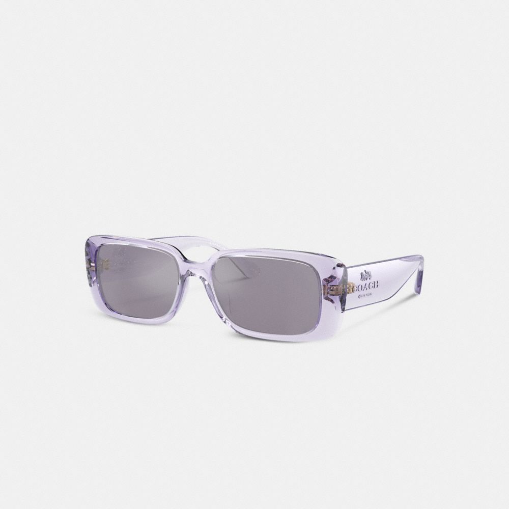 COACH®,LUNETTES DE SOLEIL RECTANGULAIRES ÉTROITES,Plastique,Pourpre transparent,Front View