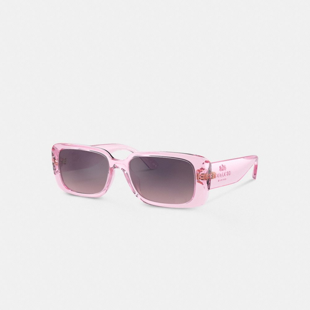 COACH®,LUNETTES DE SOLEIL RECTANGULAIRES ÉTROITES,Plastique,Rose transparent,Front View