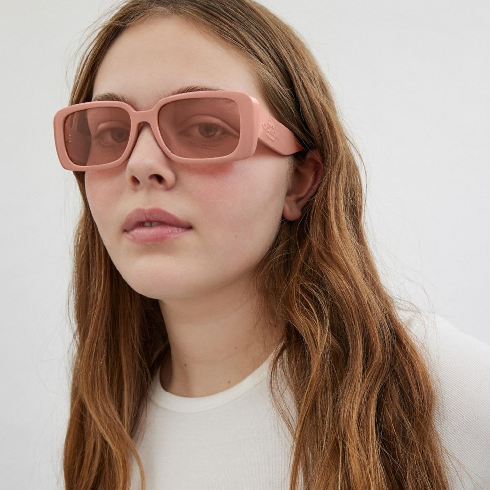 COACH®,NARROW RECTANGLE SUNGLASSES,Faded Orange,Angle View