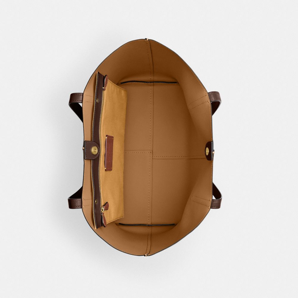 COACH®,North Tote Bag 32,Leather,Tote,Logo,Metal,Embossed,Silver Metal,Work,Brown,Inside View,Top View