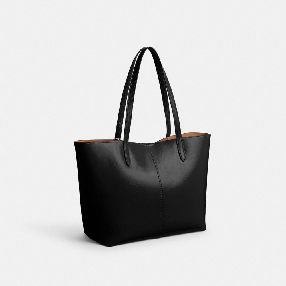 COACH®,North Tote Bag 32,Leather,Tote,Logo,Metal,Embossed,Silver Metal,Work,Black,Angle View