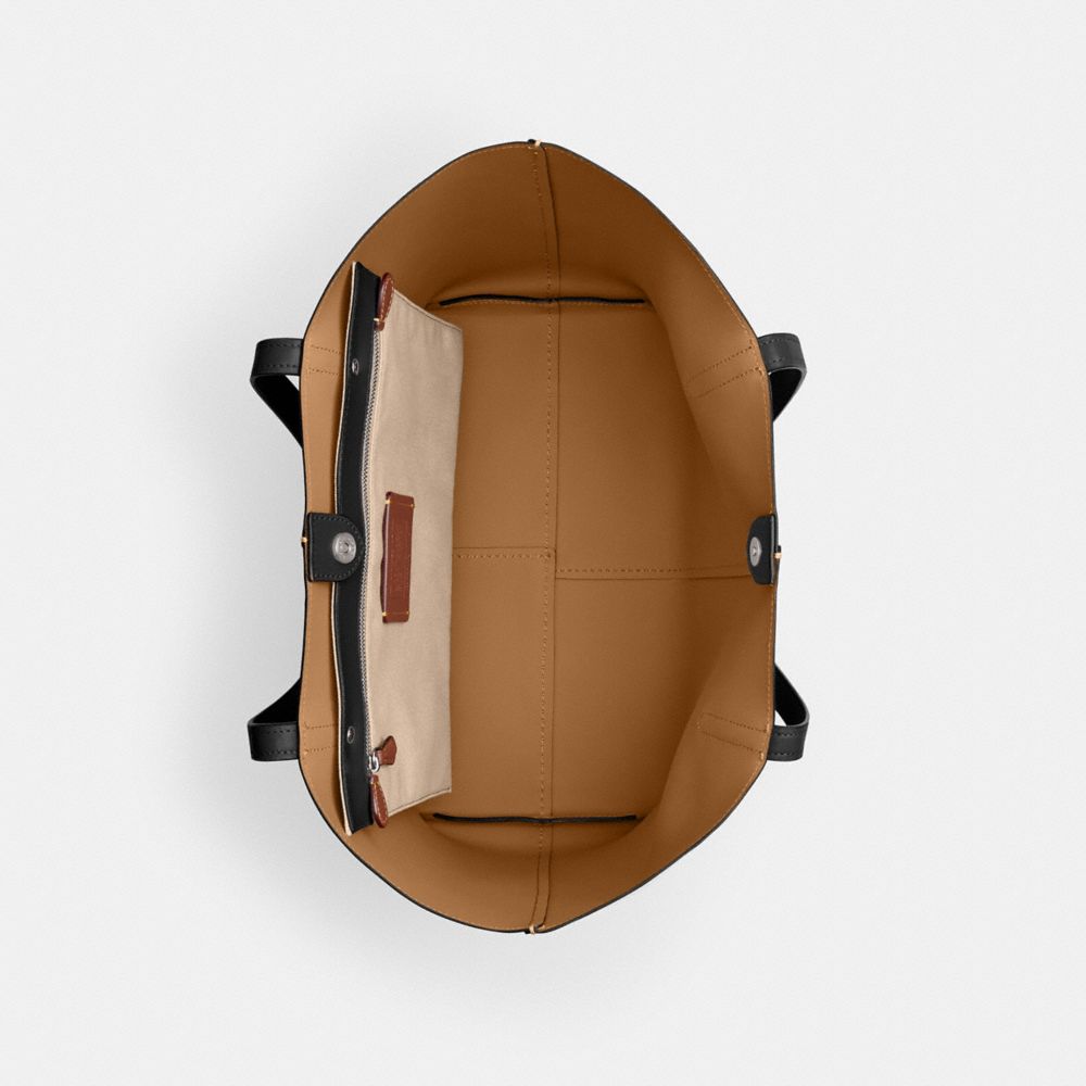 COACH®,North Tote Bag 32,Leather,Tote,Logo,Metal,Embossed,Silver Metal,Work,Black,Inside View,Top View