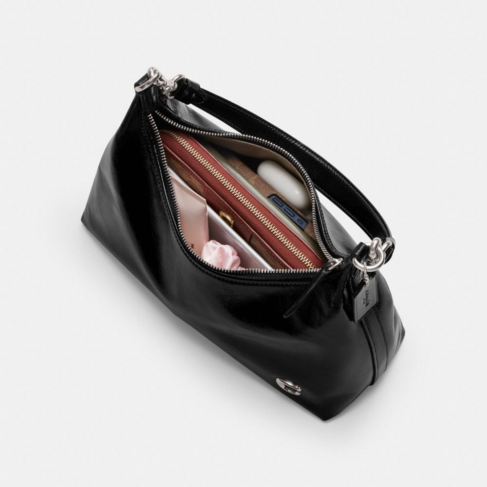 COACH®,Juliet Shoulder Bag,Leather,Shoulder Bag,Embossed,Logo,Metal,Silver Metal,Casual,Brown,Inside View, Top View