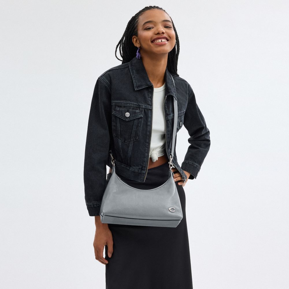 COACH®,Juliet Shoulder Bag,Leather,Shoulder Bag,Metal,Silver Metal,Casual,Gray