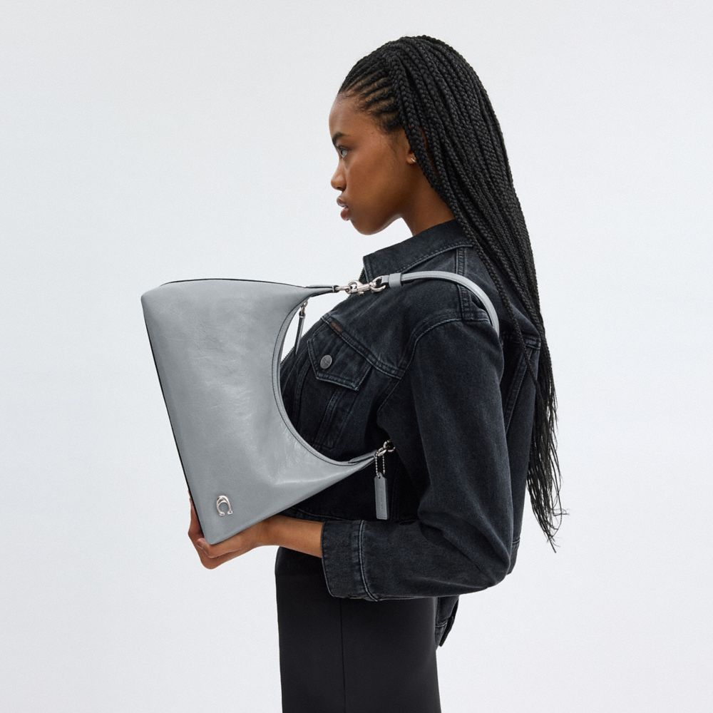 COACH®,Juliet Shoulder Bag,Leather,Shoulder Bag,Metal,Silver Metal,Casual,Gray,Detail View