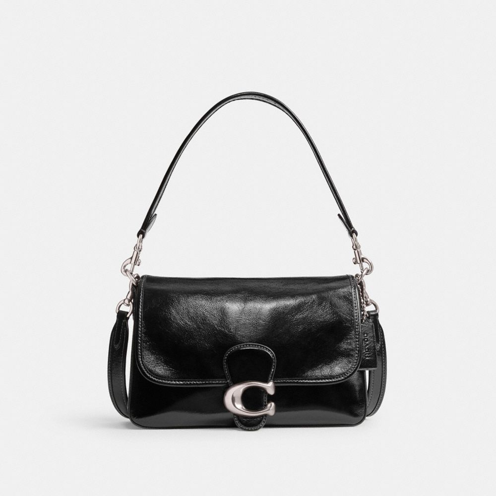 COACH®,Soft Tabby Shoulder Bag,Leather,Suede,Shoulder Bag,Embossed,Metal,Logo,Day Party,Black,Front View