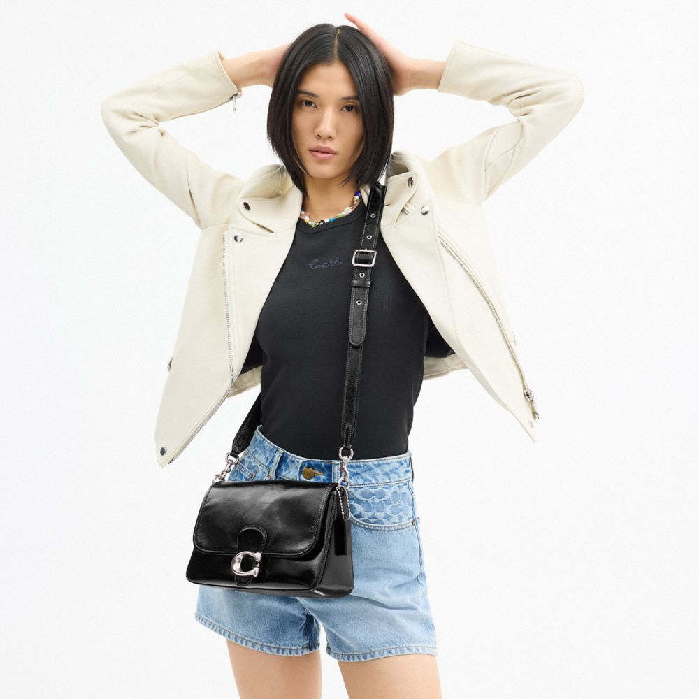 COACH®,PORTÉ-ÉPAULE TABBY SOUPLE,Cuir,Argent/Noir
