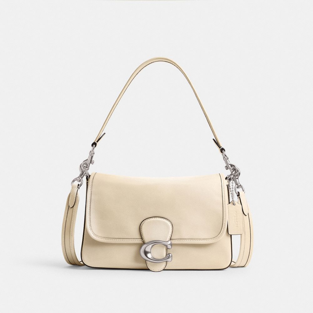 COACH®,SOFT TABBY SHOULDER BAG,Leather,Medium,Silver/Ivory,Front View