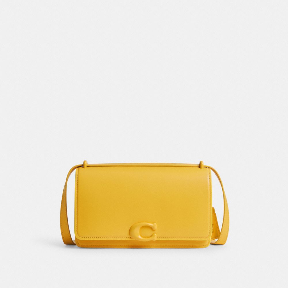 COACH®,BANDIT SHOULDER BAG,Refined Calf Leather,Mini,Silver/Canary,Front View