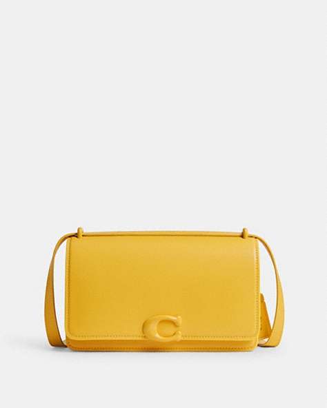 COACH®,BANDIT SHOULDER BAG,Refined Calf Leather,Mini,Silver/Canary,Front View