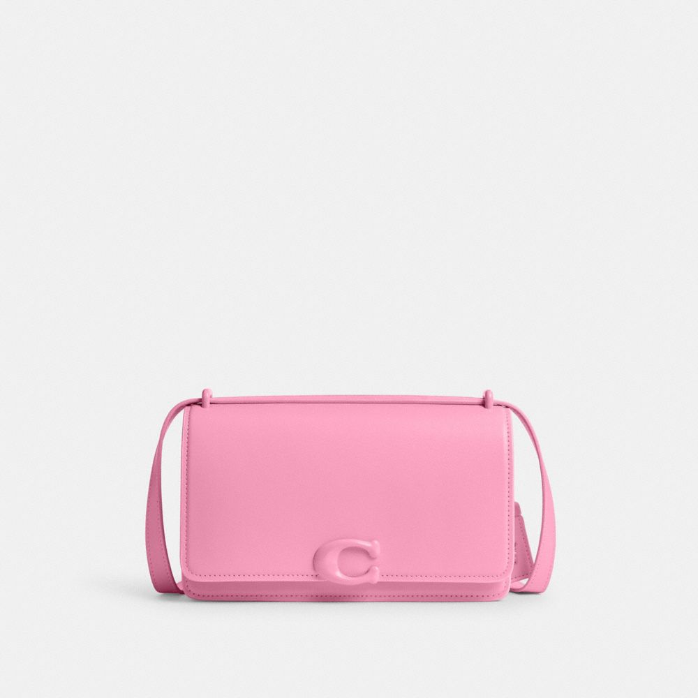 COACH®,BANDIT SHOULDER BAG,Refined Calf Leather,Mini,Silver/Vivid Pink,Front View