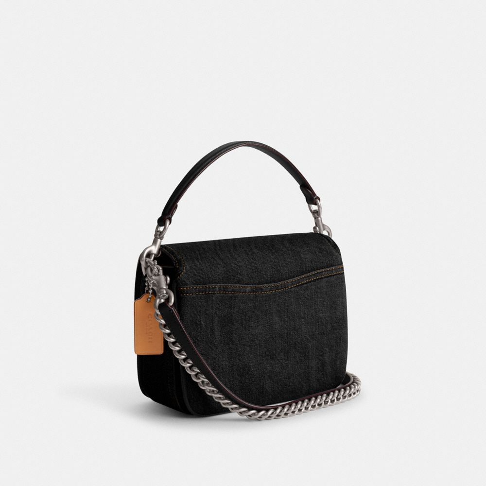 COACH®,SAC BANDOULIÈRE CASSIE 19,Denim,Argent/Noir,Angle View