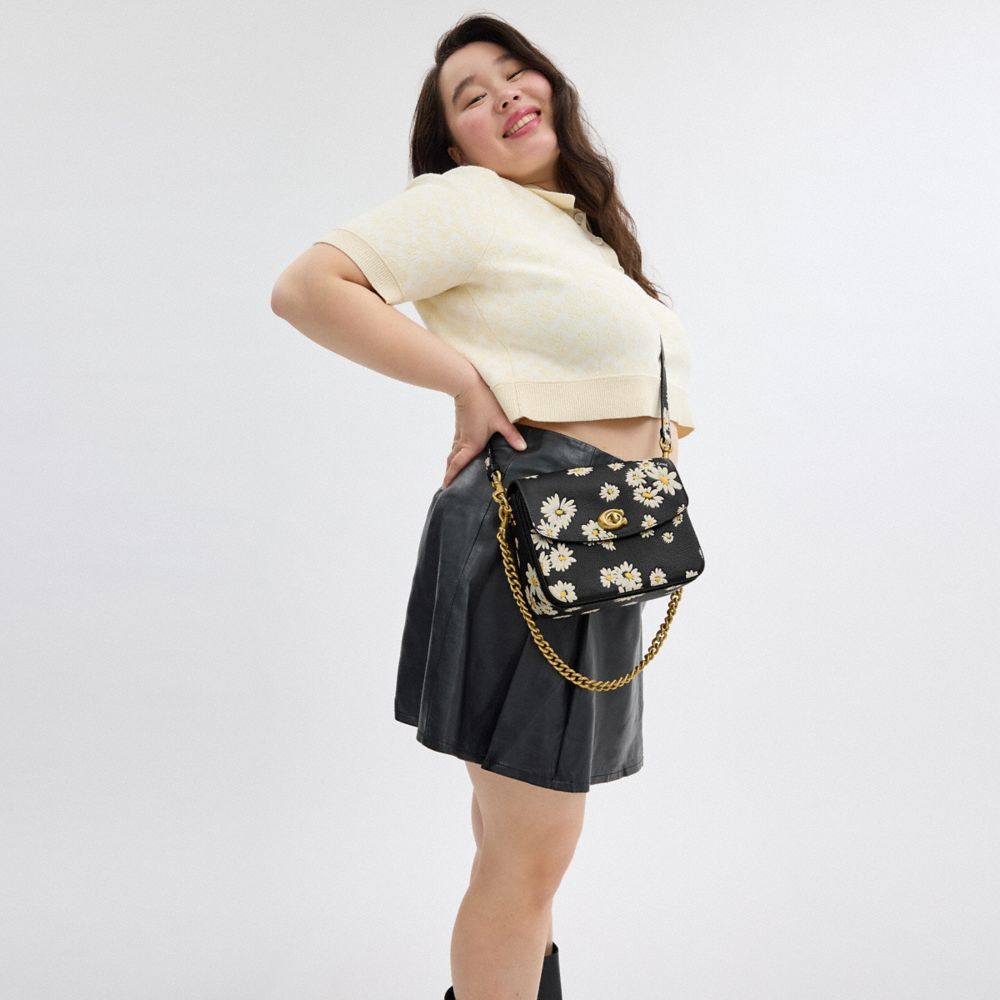 COACH®,Cassie Crossbody Bag 19 With Floral Print,Leather,Crossbody,Logo,Embossed,Metal,Compact,Day Party,Black