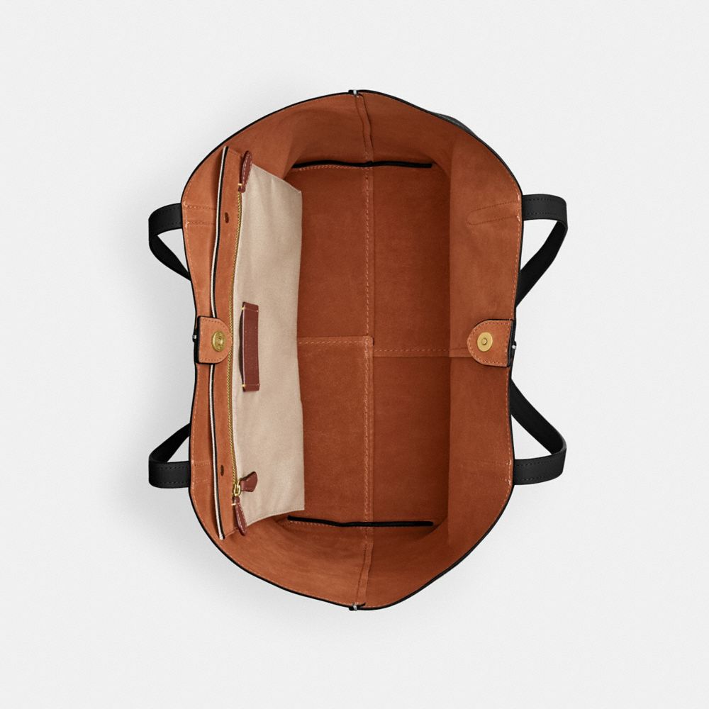COACH®,North Tote Bag 32,Leather,Tote,Embossed,Logo,Metal,Casual,Black,Inside View,Top View