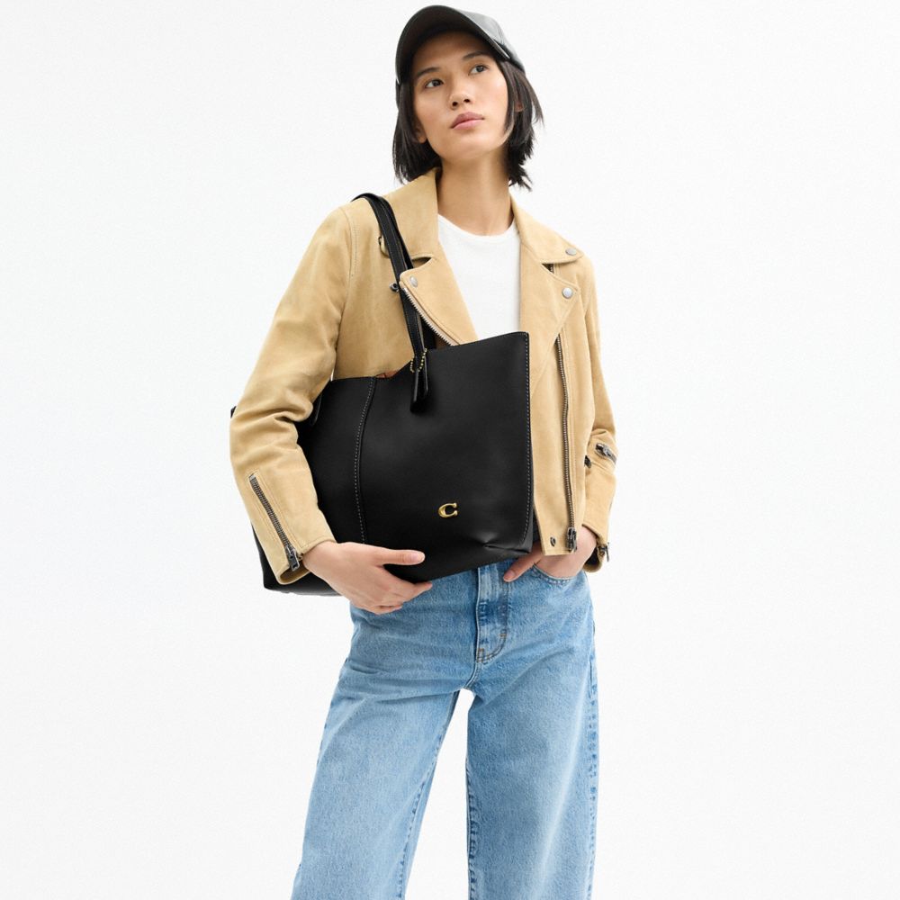 COACH®,North Tote Bag 32,Leather,Tote,Embossed,Logo,Metal,Casual,Black,Detail View