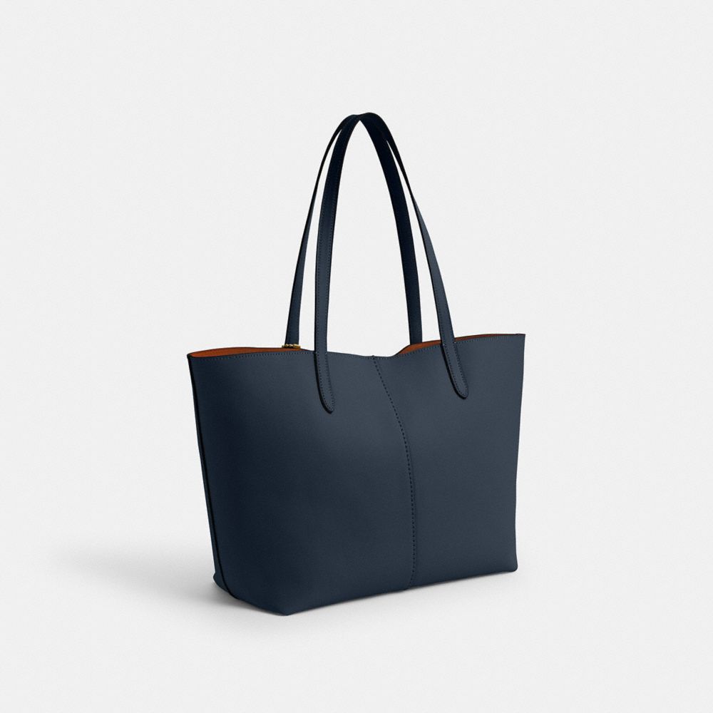 COACH®,North Tote Bag 32,Leather,Tote,Logo,Embossed,Metal,Casual,Navy,Angle View