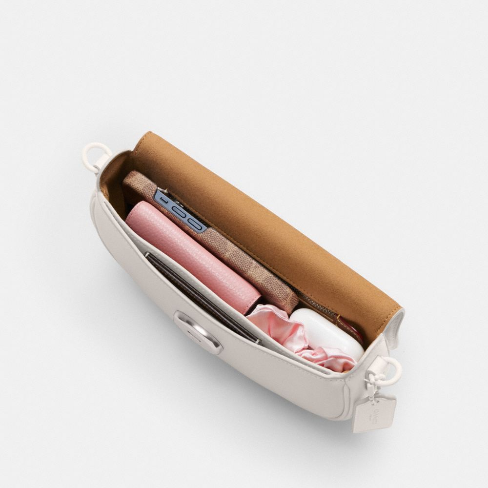 COACH®,Emmy Saddle Bag 23,Leather,Shoulder Bag,Logo,Compact,Casual,Cream,Inside View, Top View