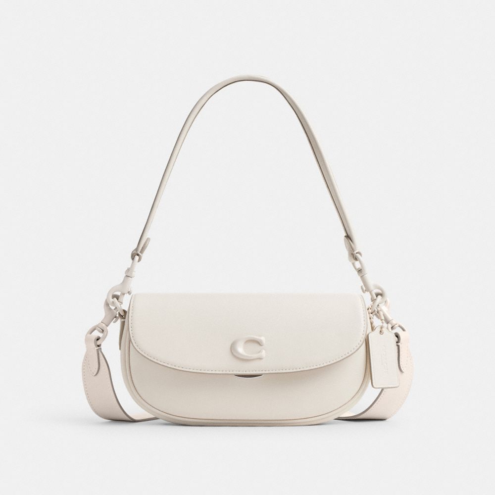 COACH®,EMMY SADDLE BAG 23,Glovetanned Leather,Mini,Silver/Chalk,Front View
