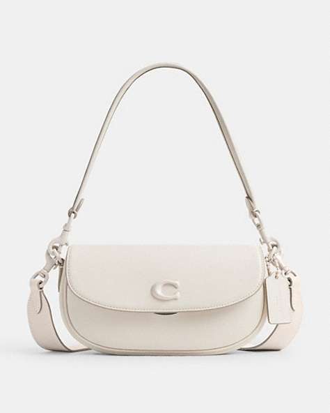 COACH®,EMMY SADDLE BAG 23,Glovetanned Leather,Mini,Silver/Chalk,Front View