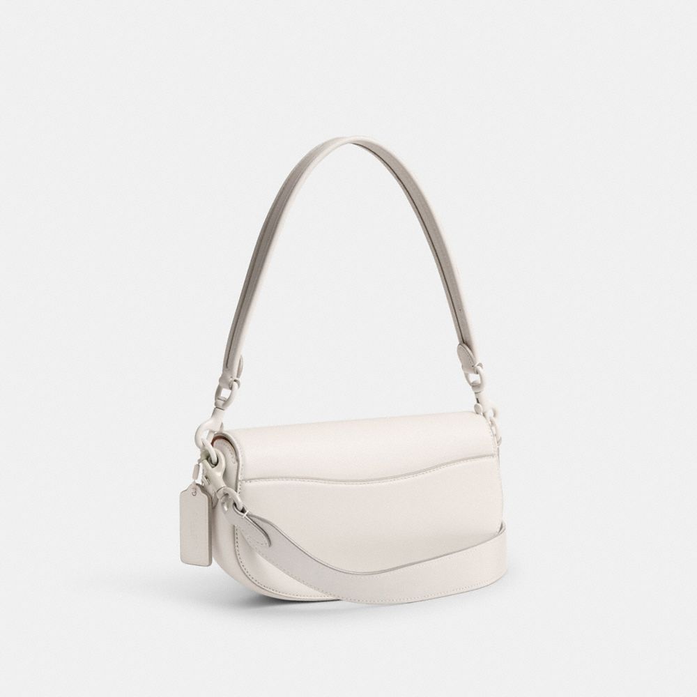 COACH®,EMMY SADDLE BAG 23,Glovetanned Leather,Mini,Silver/Chalk,Angle View