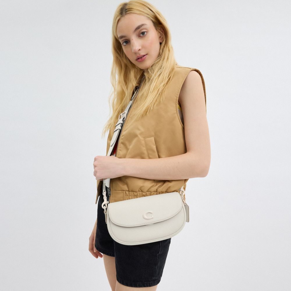 COACH®,Emmy Saddle Bag 23,Leather,Shoulder Bag,Logo,Compact,Casual,Cream