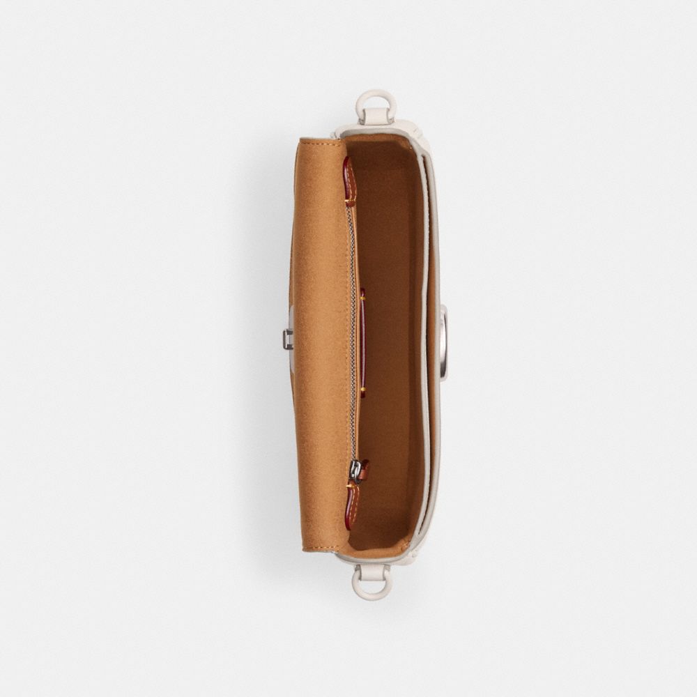COACH®,Emmy Saddle Bag 23,Leather,Shoulder Bag,Logo,Compact,Casual,Cream,Inside View,Top View