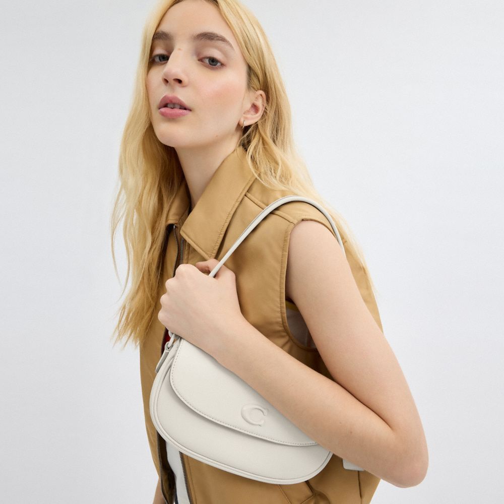 COACH®,Emmy Saddle Bag 23,Leather,Shoulder Bag,Logo,Compact,Casual,Cream,Detail View