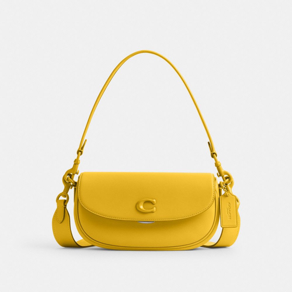COACH®,EMMY SADDLE BAG 23,Glovetanned Leather,Mini,Silver/Canary,Front View image number 0