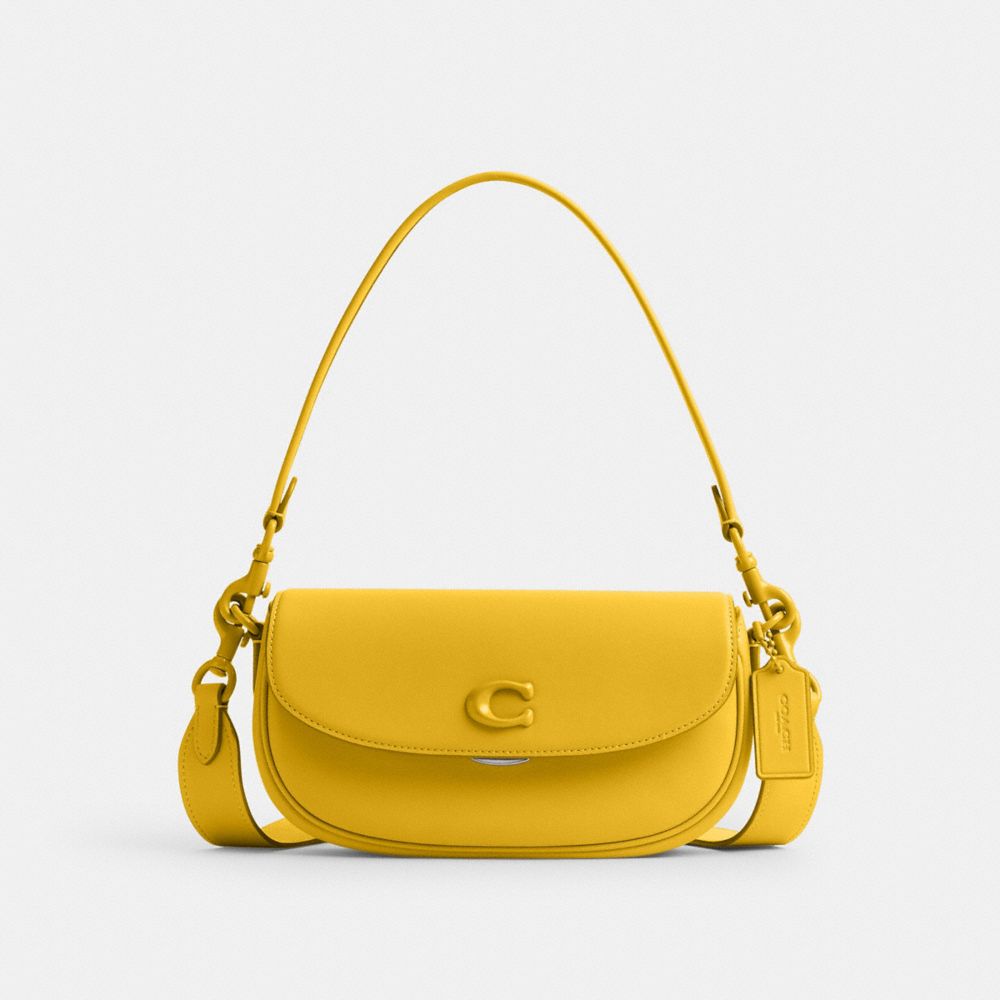 COACH®,EMMY SADDLE BAG 23,Glovetanned Leather,Mini,Silver/Canary,Front View