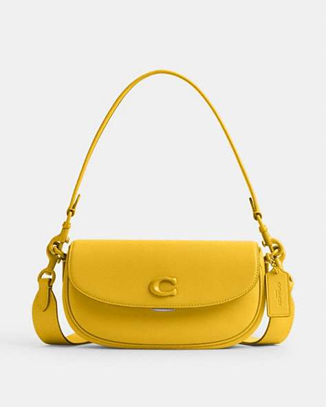 COACH®,EMMY SADDLE BAG 23,Glovetanned Leather,Mini,Silver/Canary,Front View