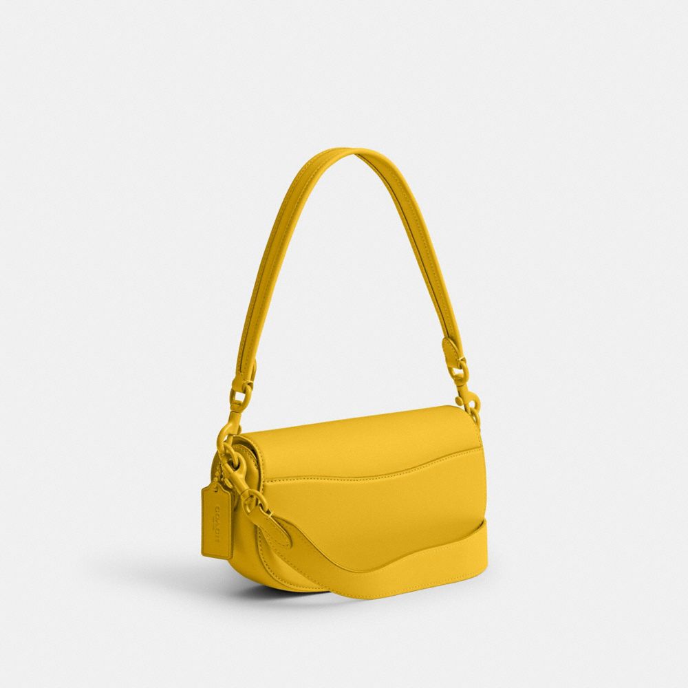 COACH®,EMMY SADDLE BAG 23,Glovetanned Leather,Mini,Silver/Canary,Angle View