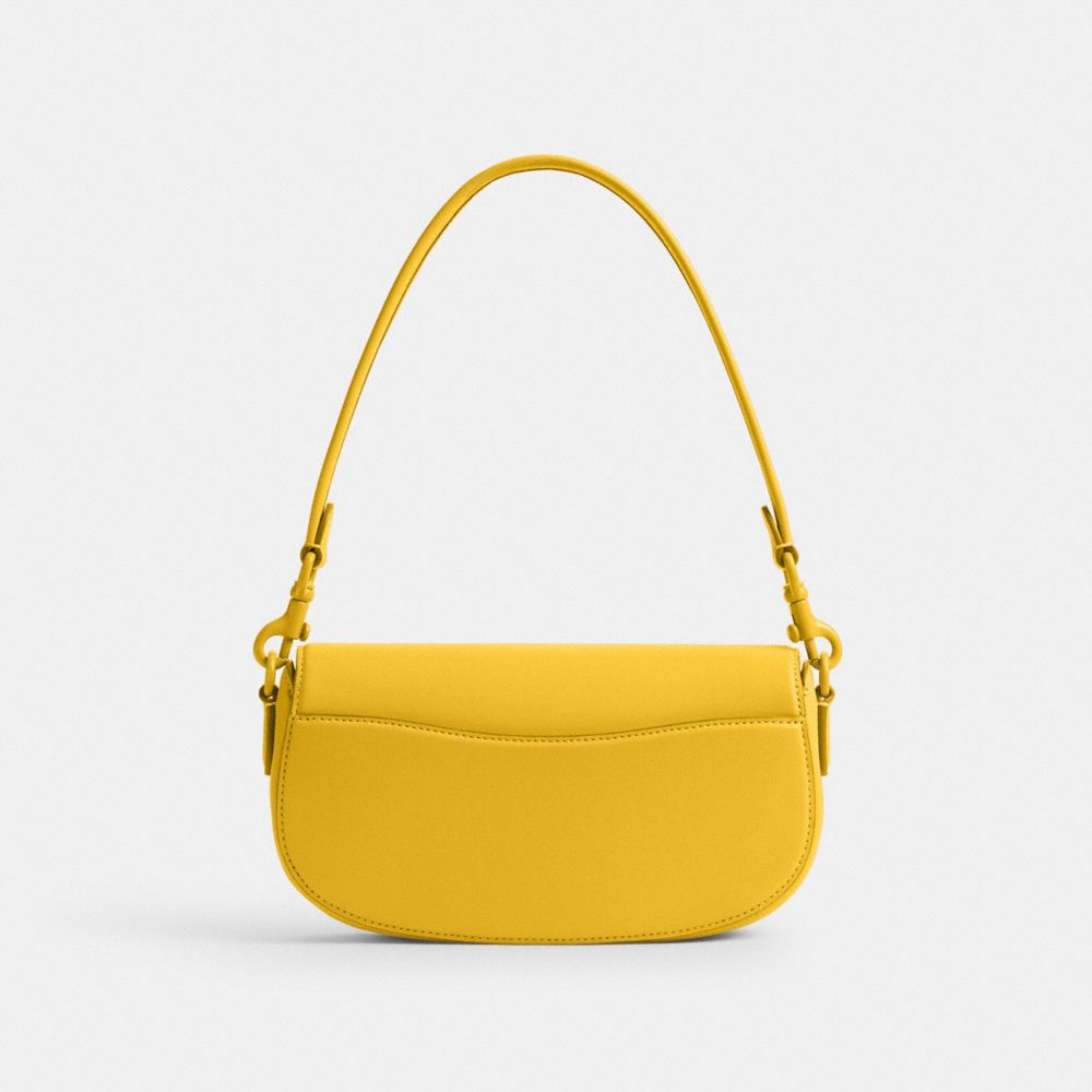 COACH®,Emmy Saddle Bag 23,Leather,Saddle Bag,Embossed,Logo,Metal,Pen Holder,Casual,Mustard,Back View