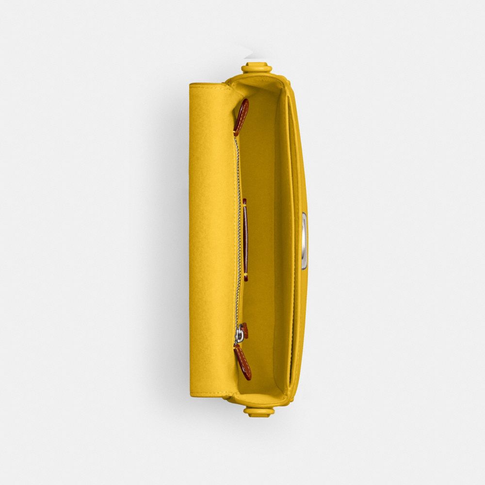 COACH®,Emmy Saddle Bag 23,Leather,Shoulder Bag,Logo,Compact,Casual,Mustard,Inside View,Top View