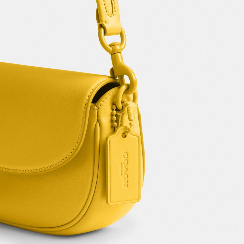 COACH®,Emmy Saddle Bag 23,Leather,Shoulder Bag,Logo,Compact,Casual,Mustard,Closer View