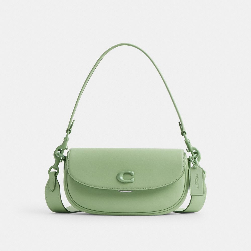 COACH®,EMMY SADDLE BAG 23,Glovetanned Leather,Mini,Silver/Pale Pistachio,Front View