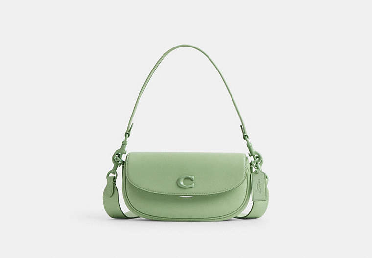 COACH®,EMMY SADDLE BAG 23,Glovetanned Leather,Mini,Silver/Pale Pistachio,Front View