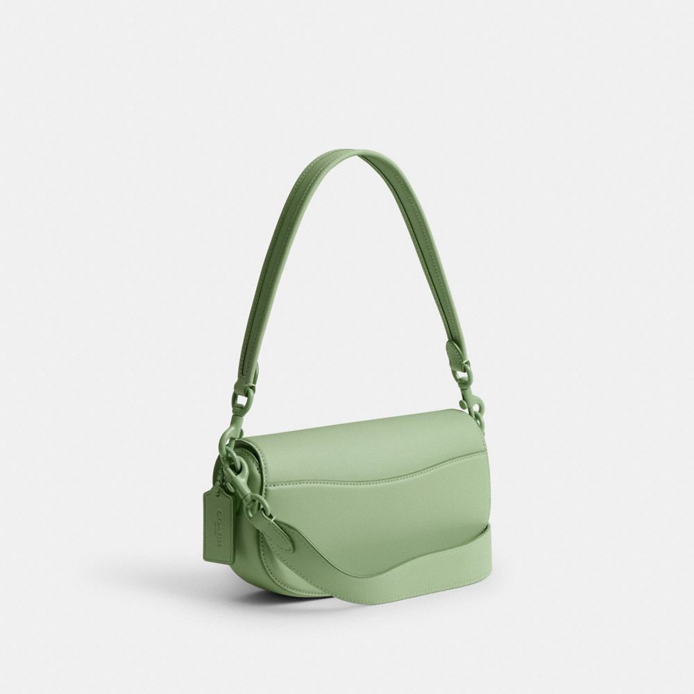 COACH®,EMMY SADDLE BAG 23,Glovetanned Leather,Mini,Silver/Pale Pistachio,Angle View