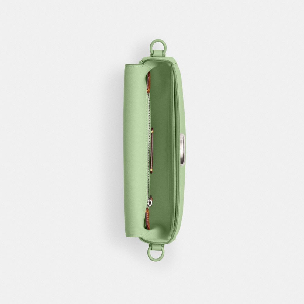 COACH®,Emmy Saddle Bag 23,Leather,Shoulder Bag,Logo,Compact,Casual,Green,Inside View,Top View