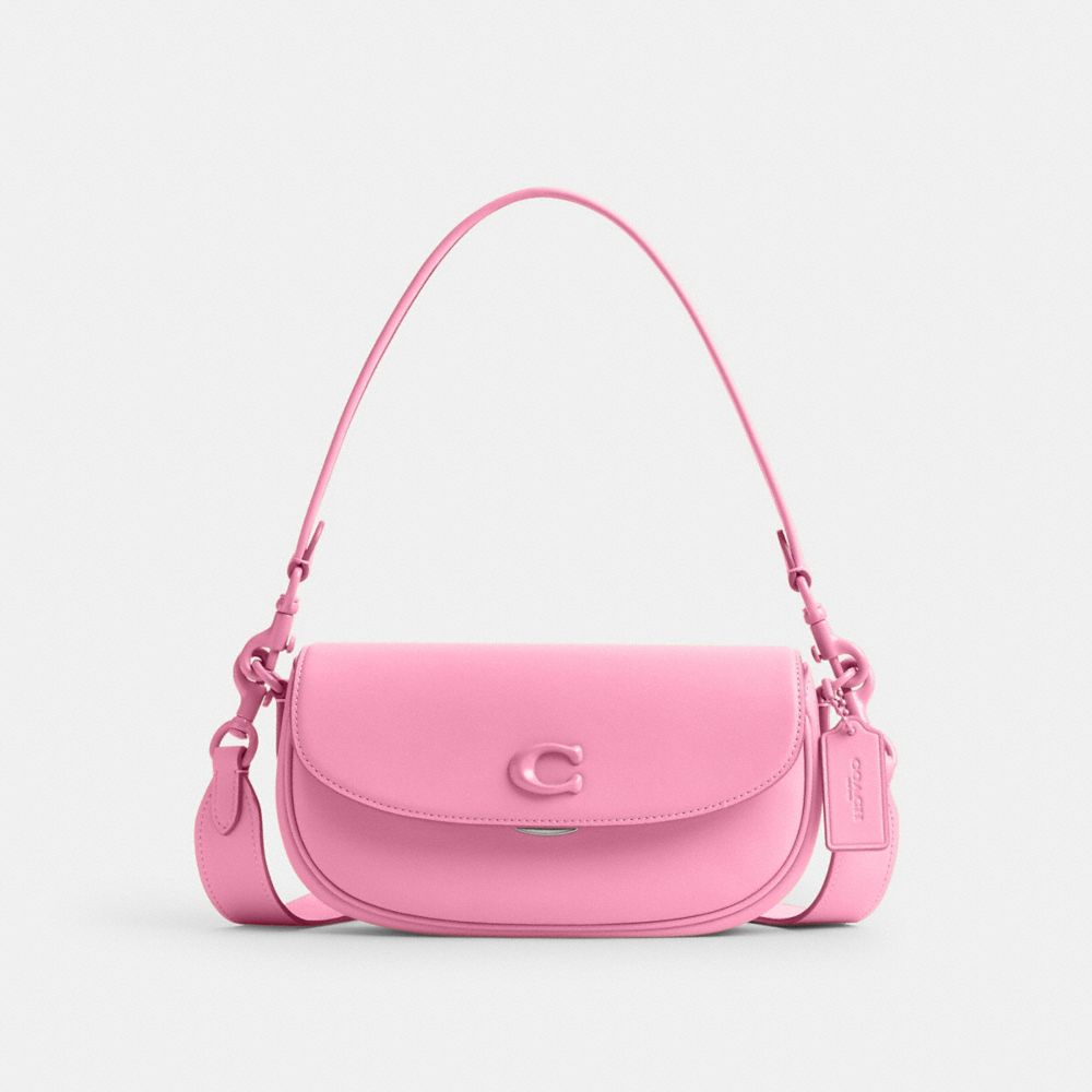 COACH®,EMMY SADDLE BAG 23,Glovetanned Leather,Mini,Silver/Vivid Pink,Front View