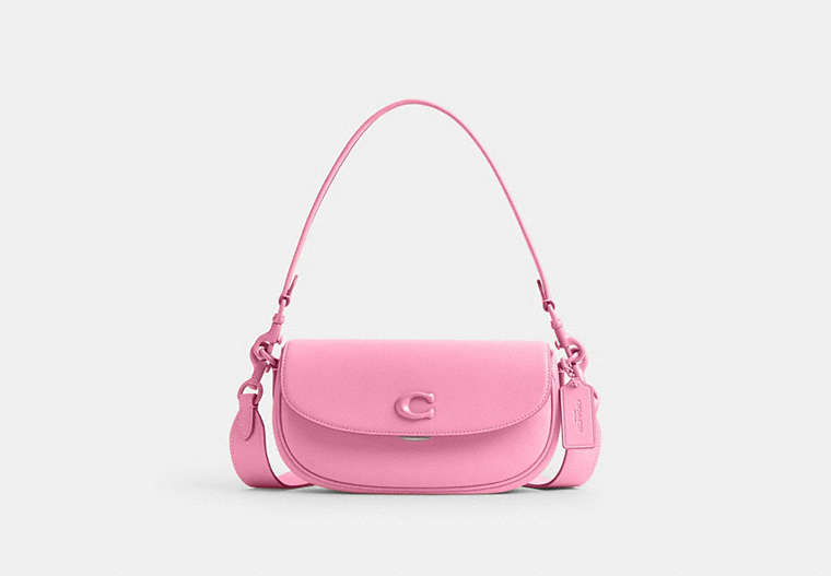 COACH®,EMMY SADDLE BAG 23,Glovetanned Leather,Mini,Silver/Vivid Pink,Front View