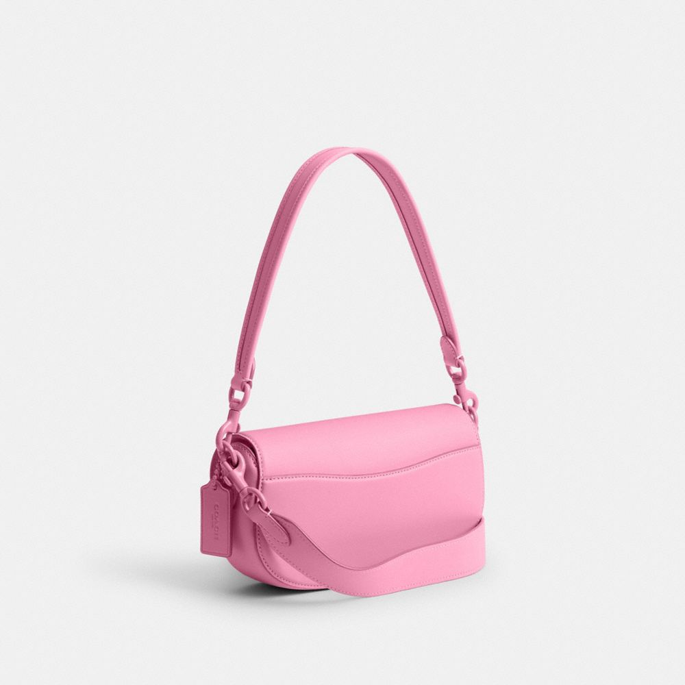 COACH®,EMMY SADDLE BAG 23,Glovetanned Leather,Mini,Silver/Vivid Pink,Angle View