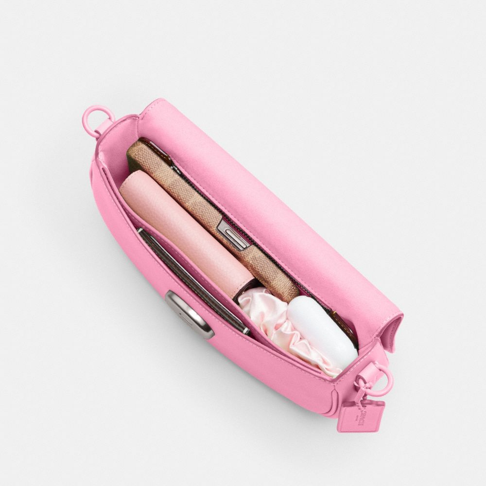 COACH®,Emmy Saddle Bag 23,Leather,Shoulder Bag,Logo,Compact,Casual,Pink,Inside View,Top View