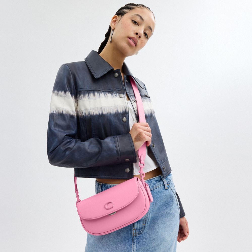 COACH®,Emmy Saddle Bag 23,Leather,Shoulder Bag,Logo,Compact,Casual,Pink